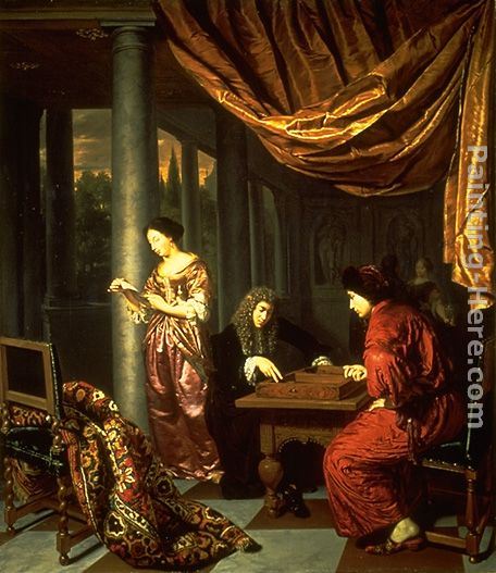 Frans van Mieris Interior with figures playing Tric Trac
